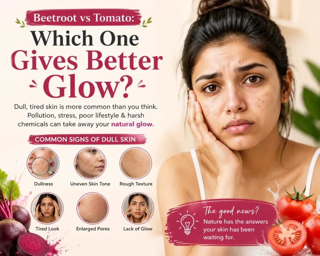 Natural Glow for Skin using beetroot and tomato for dull skin concerns