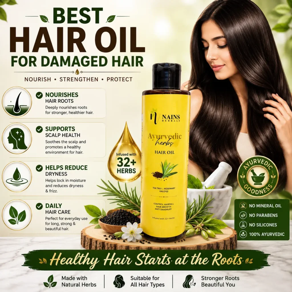 Best Hair Oil for Damaged Hair with Nains Herbals 32 Herbs Ayurvedic Hair Oil for scalp health and dryness control