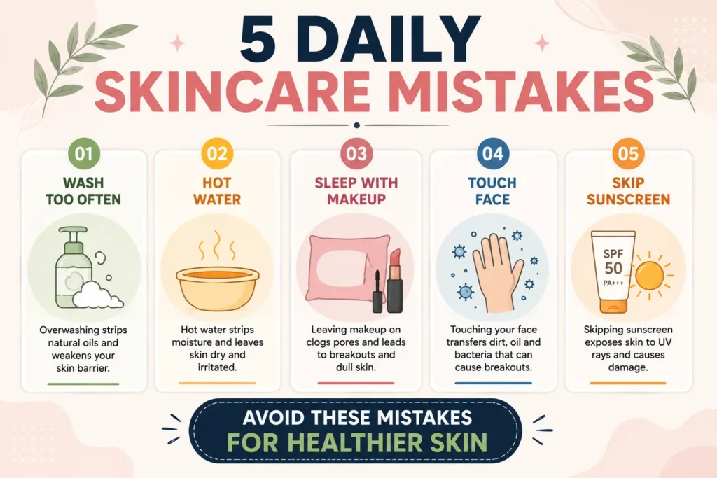 Infographic showing five common daily skincare routine mistakes