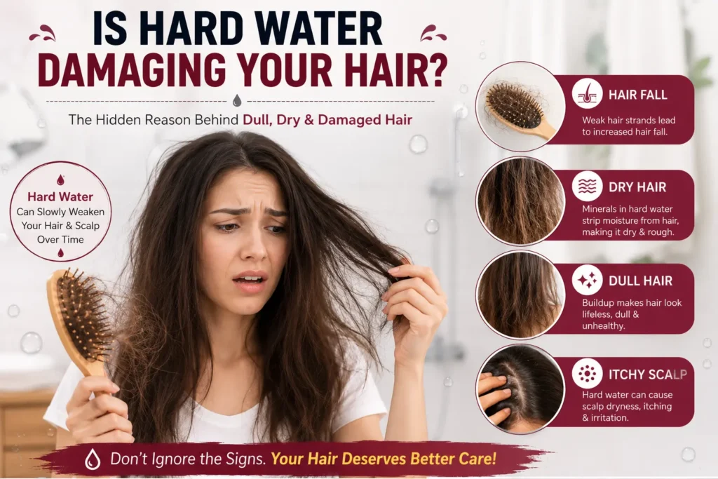 Hard Water Hair Damage causing hair fall dry hair dull hair and itchy scalp
