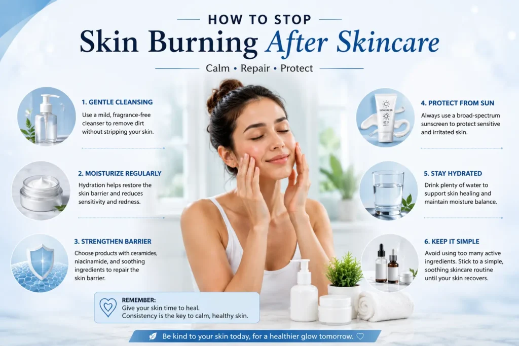 How to stop skin burning after skincare with hydration gentle cleansing and sun protection