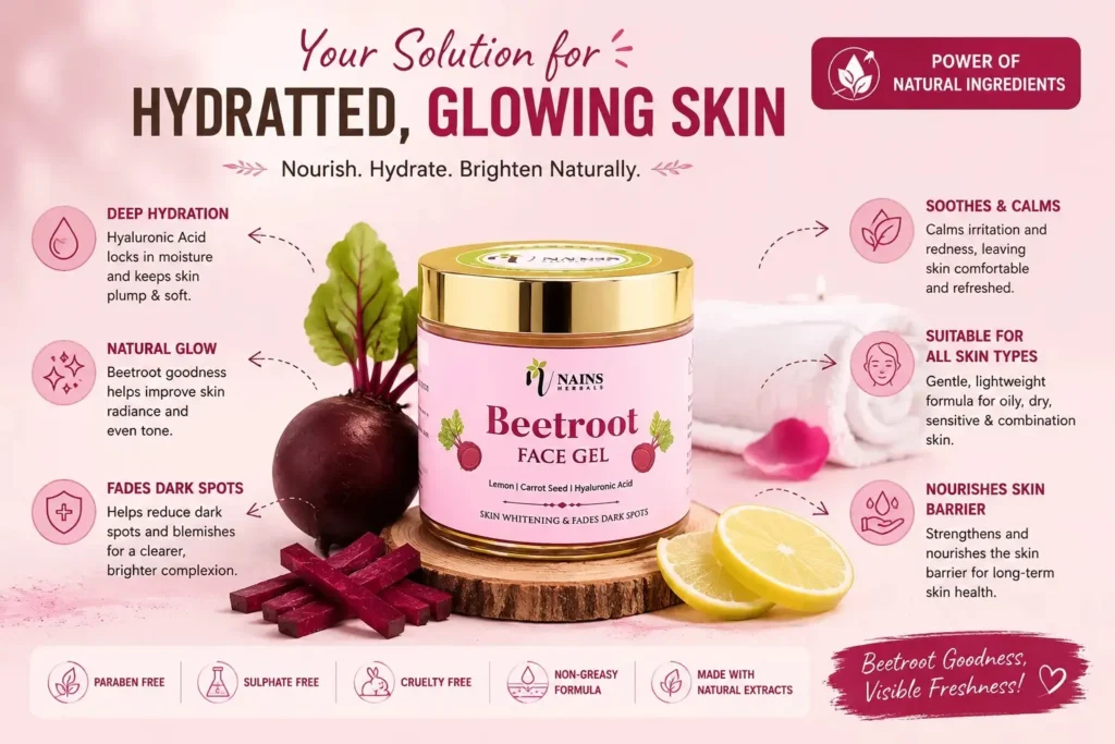 Nains Herbals Beetroot Face Gel for hydrated and glowing skin