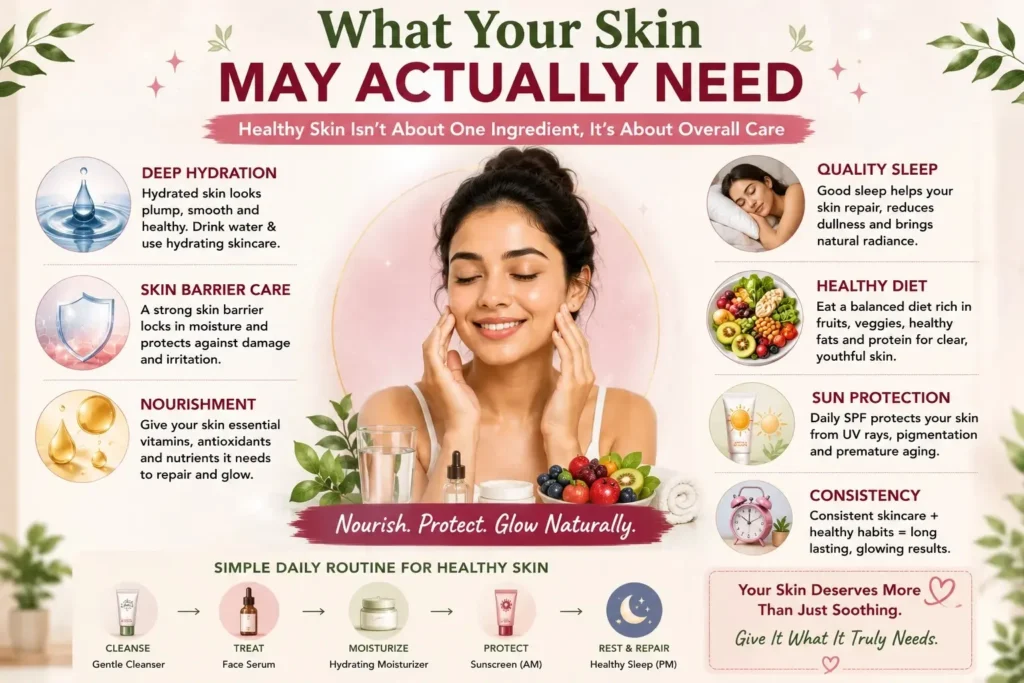 What your skin actually needs for healthy glowing skin including hydration nutrition sleep and skin barrier support