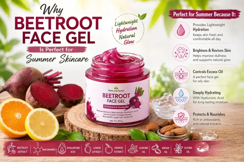 Beetroot face gel for summer skincare with hydrating and skin brightening ingredients